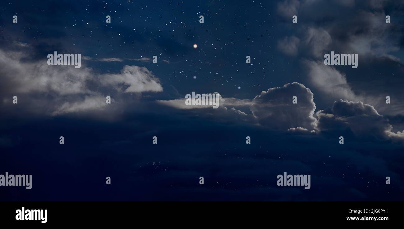 Cloudy night sky with stars. Panorama Stock Photo Alamy