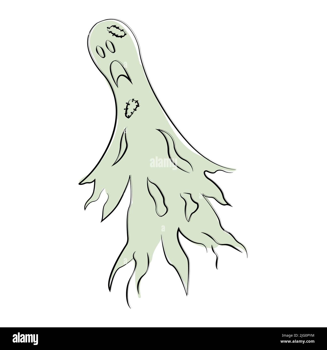 Vector illustration of white ghost, phantom silhouette isolated on white background. Halloween spooky monster, scary spirit or poltergeist flying in night. Mystic creature without body. Stock Vector