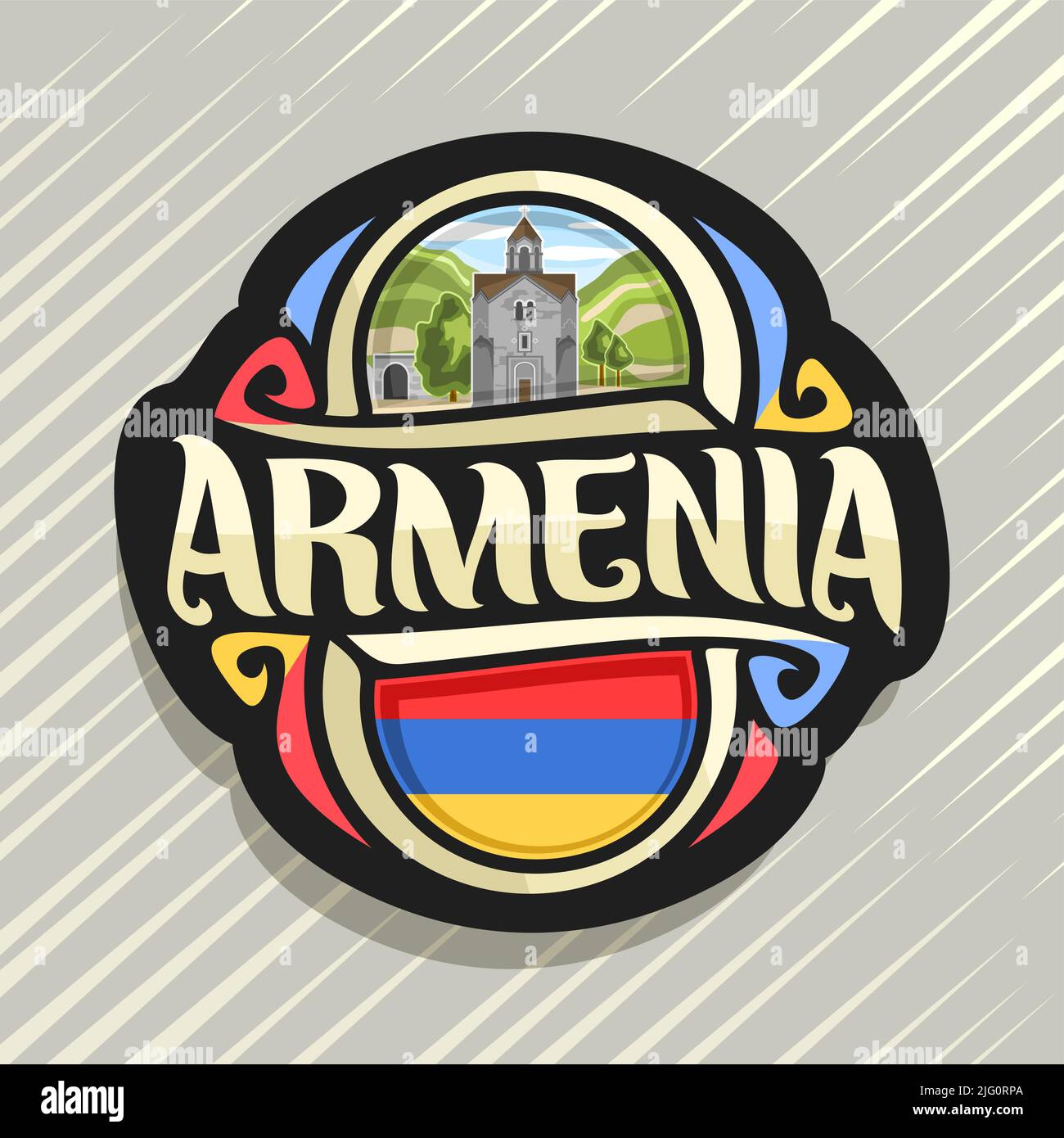 Vector logo for Armenia country, fridge with armenian state flag