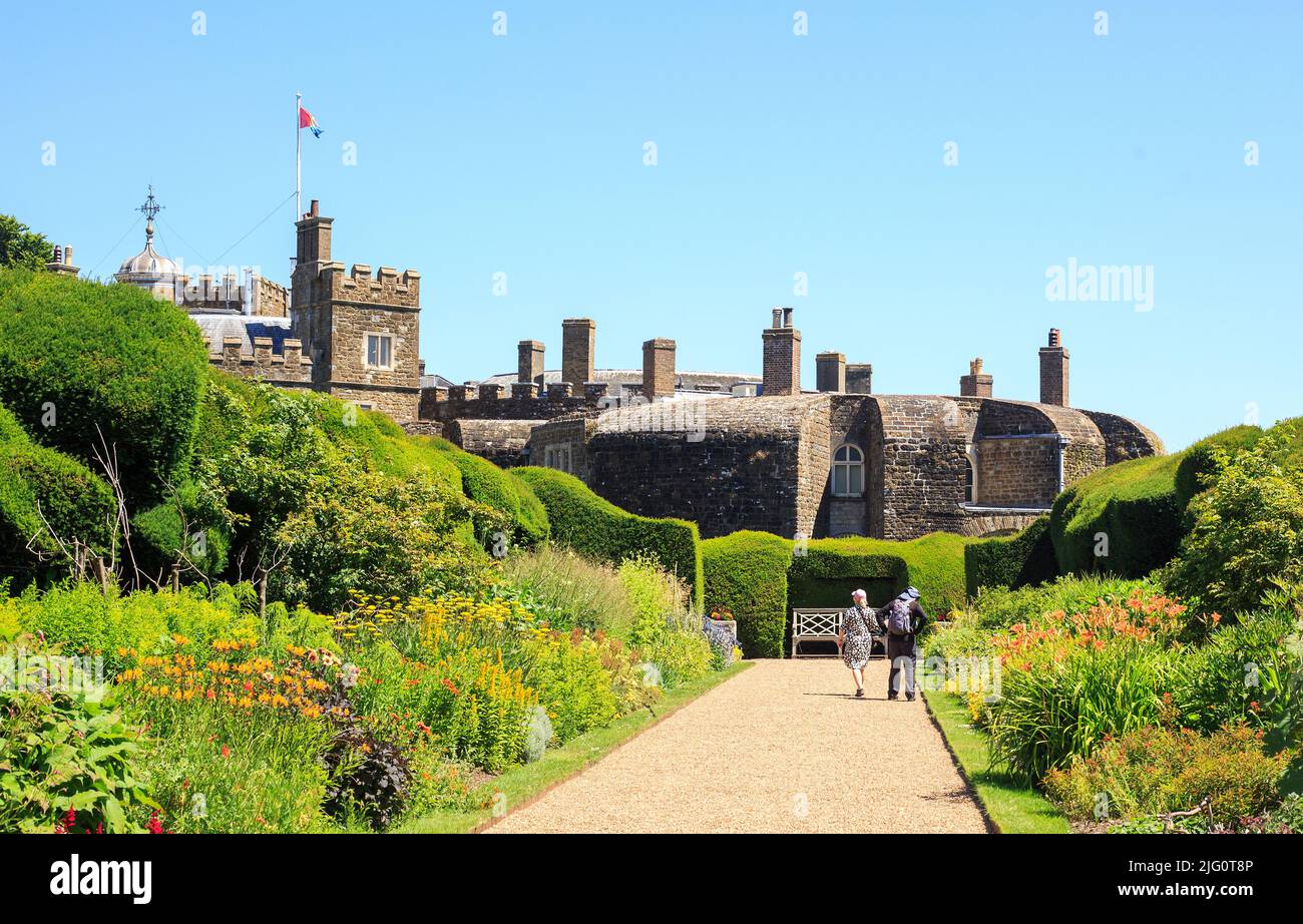 IWalmer Castle, Kent, June 2022.Pretty castle located on the coast of Kent. The castle formed part of the King's programme to protect against invasion Stock Photo
