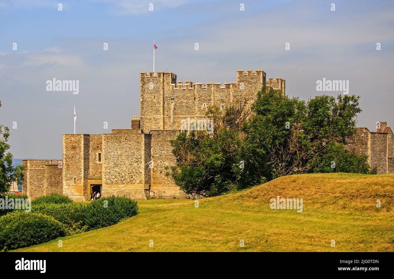 Dover Castle, June 2022. Dover Castle is a medieval castle iIt was founded in the 11th century and has been described as the 'Key to England' due to i Stock Photo