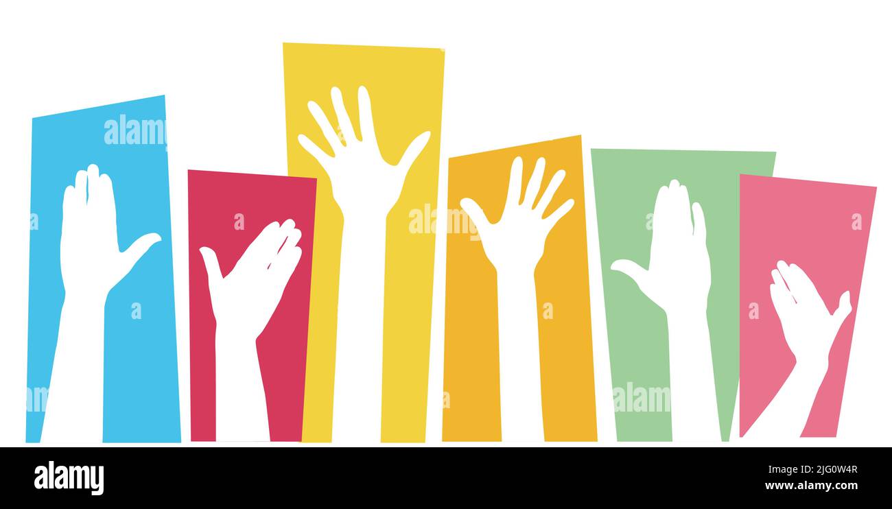 Human hands up, colorful illustration Stock Vector