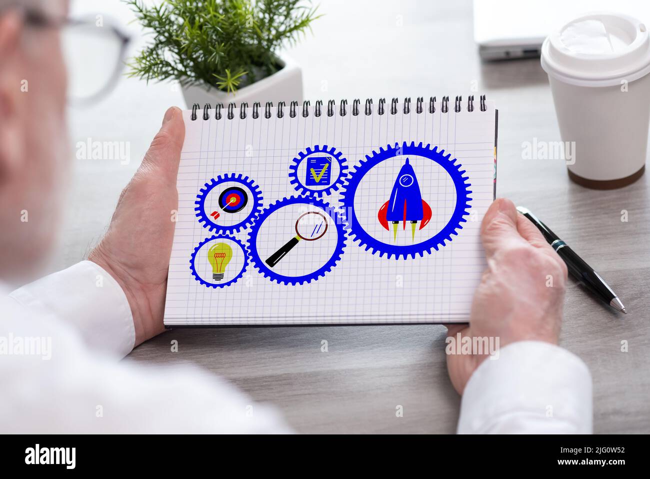 Hand holding a notepad with business process concept Stock Photo - Alamy