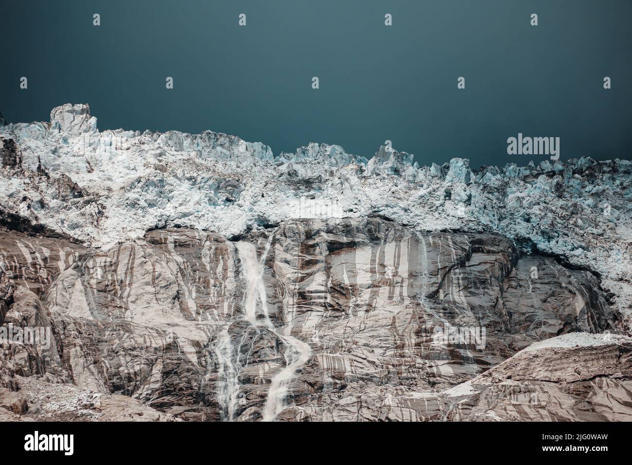 Risk of collapse from the Planpincieux glacier on the Italian side of the Mont Blanc massif Stock Photo