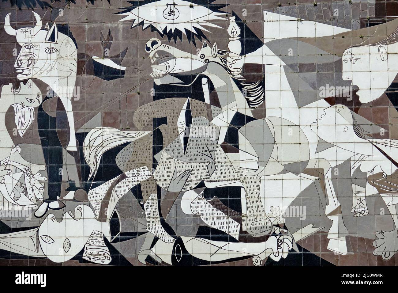 A tiled wall in Gernika reminds of the bombing during the Spanish Civil War. Guernica, Spain - August 2018 Stock Photo