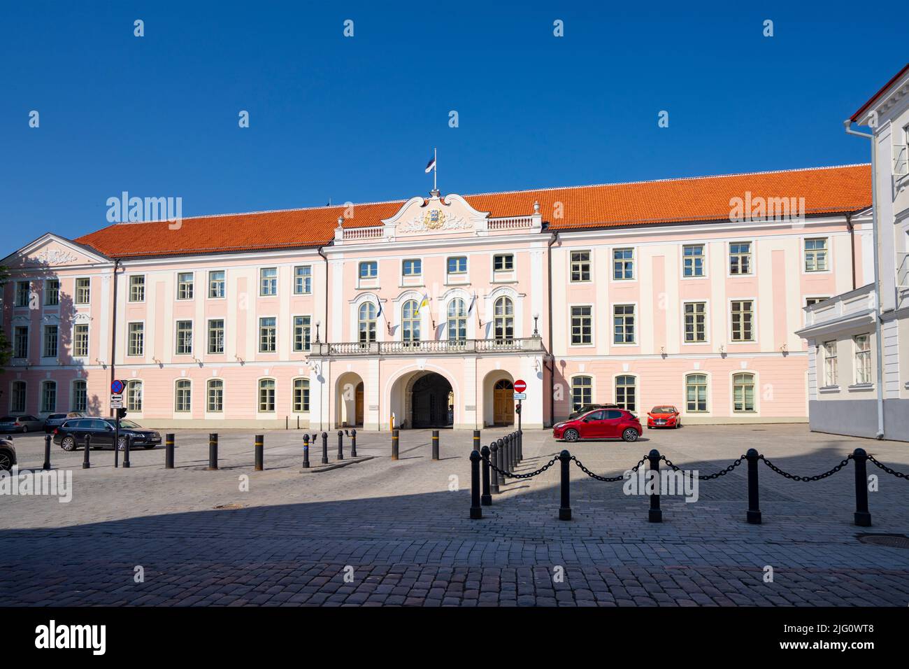 Tallinn, Estonia. July 2022.  panoramic view of the The Parliament Of Estonia building int the old town Stock Photo