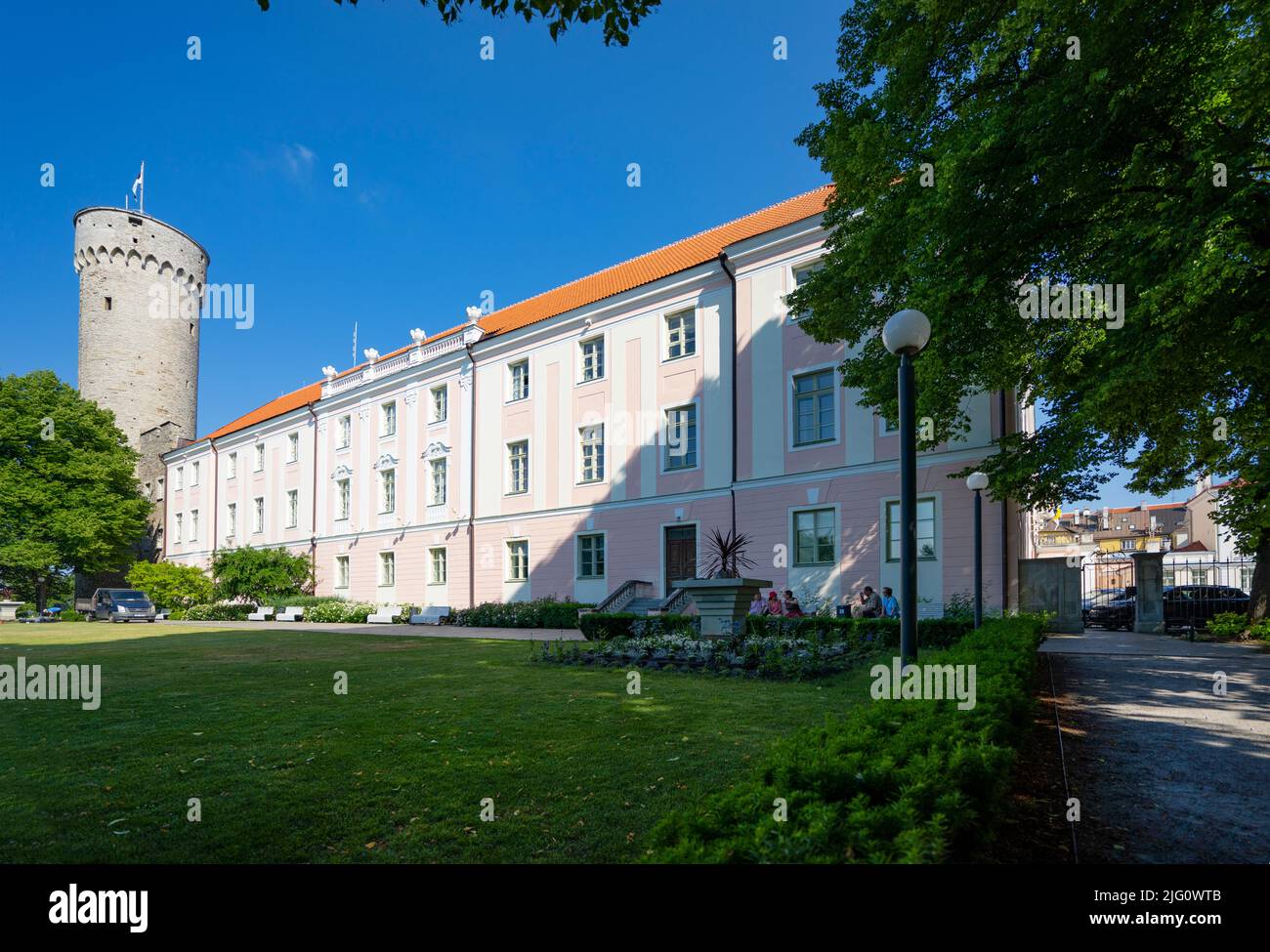 Tallinn, Estonia. July 2022.  panoramic view of the The Parliament Of Estonia building int the old town Stock Photo