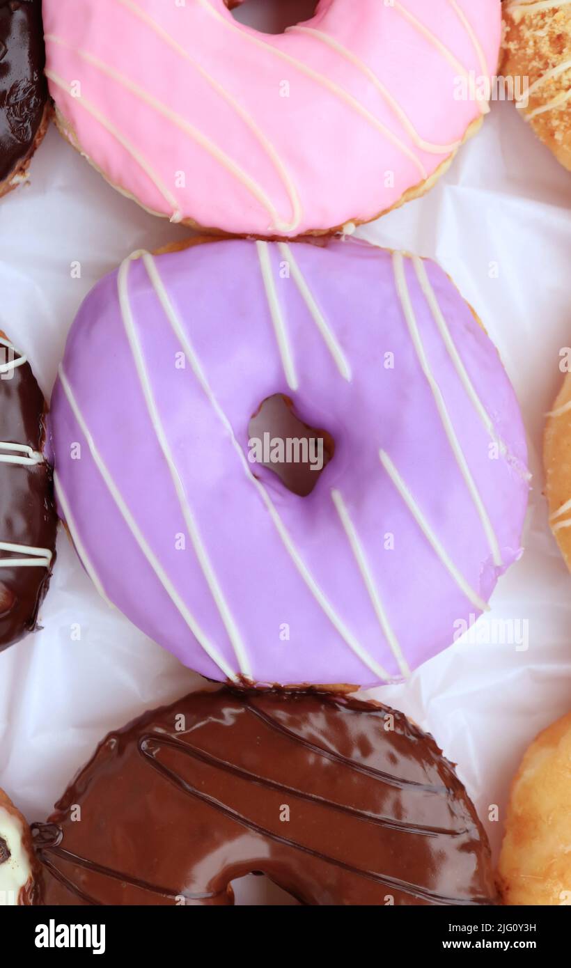 Top view of delectable assorted doughnuts Stock Photo