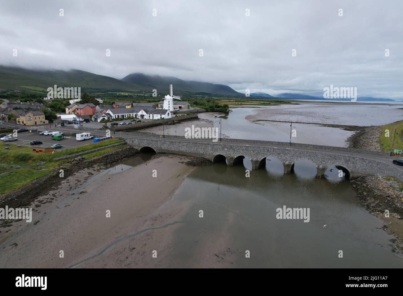 Blennerville  windmill Dingle peninsula Ireland drone aerial view Stock Photo