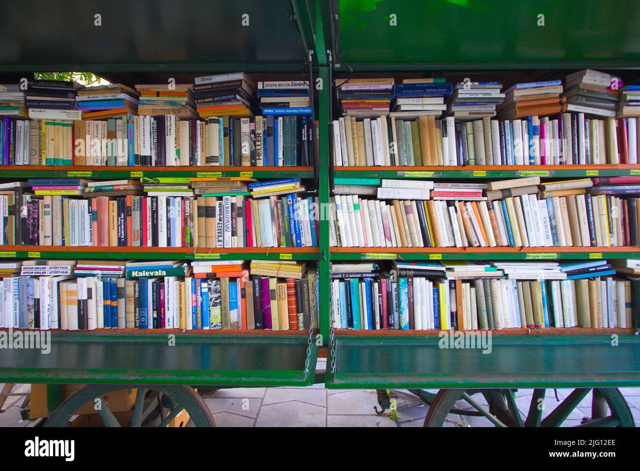Hungary, Budapest, book cart, street bookseller, books, Stock Photo
