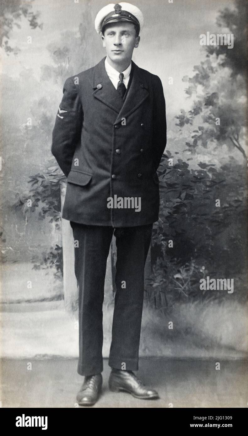 A Britsh sailor, an Air Mechanic in the Royal Naval Air Service, named Thomas "Tom" Neil. Possibly with the service number F.43013. Taken in Uxbridge during the First World War. Stock Photo