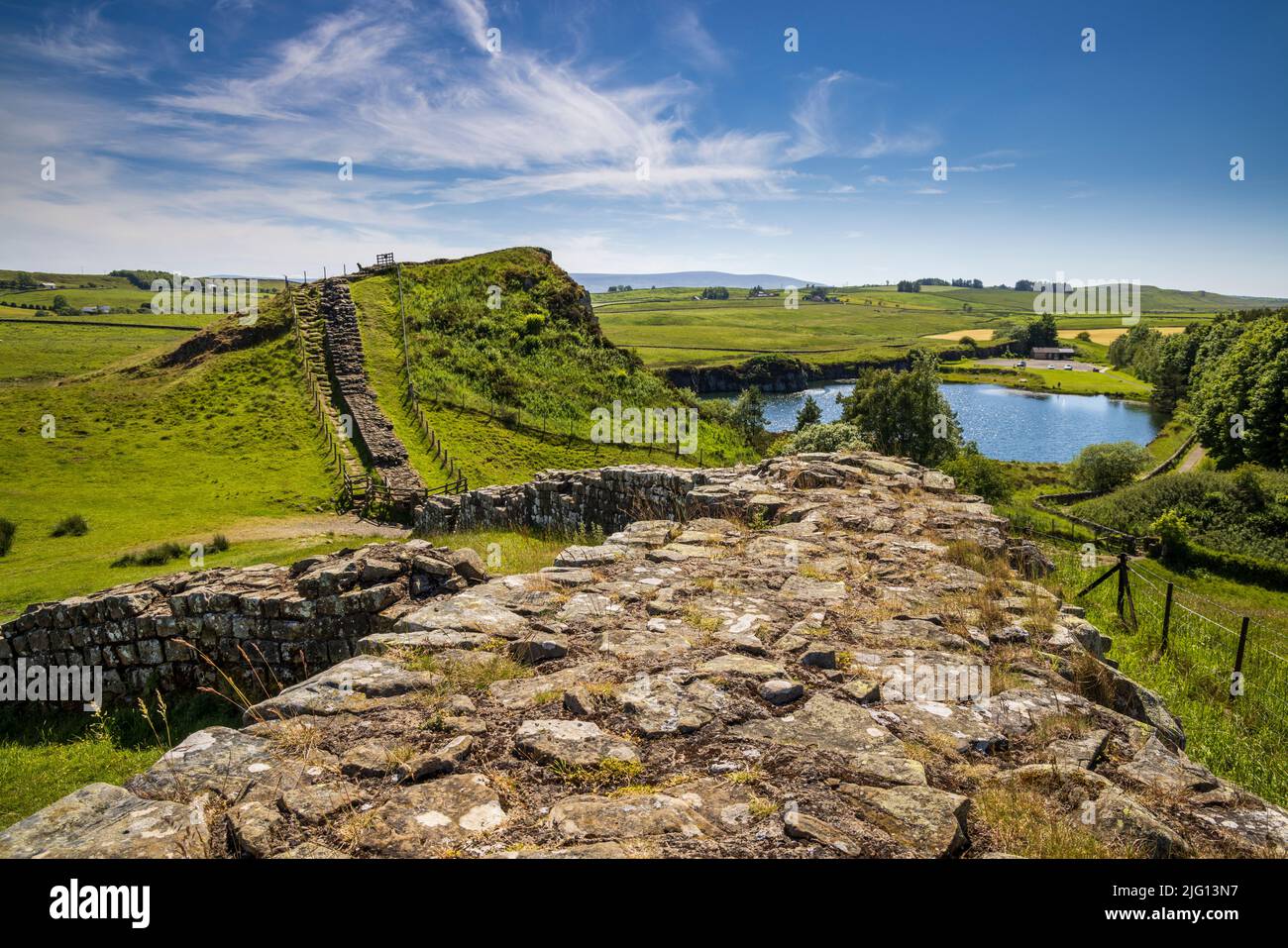 West along Hadrian’s Wall from Milecastle 42 as it disappears into ...