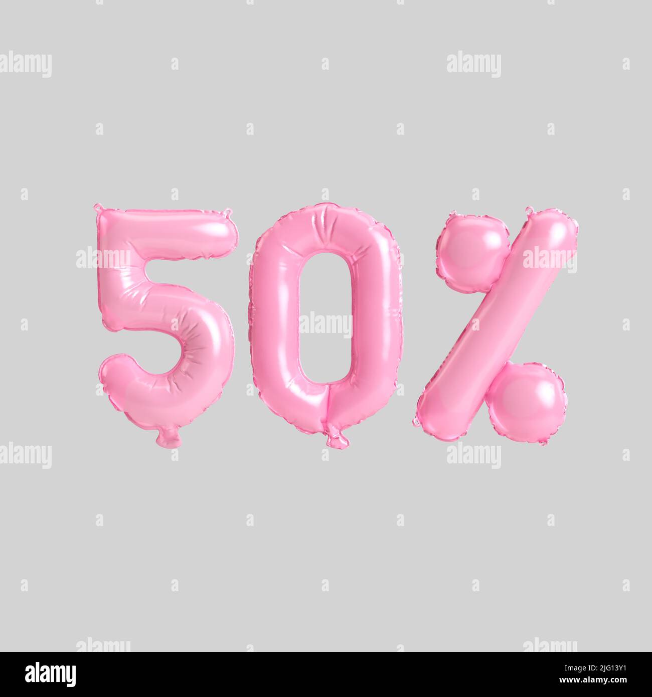 Pink 50 3d illustration of 50 percent pink balloons isolated on background ...