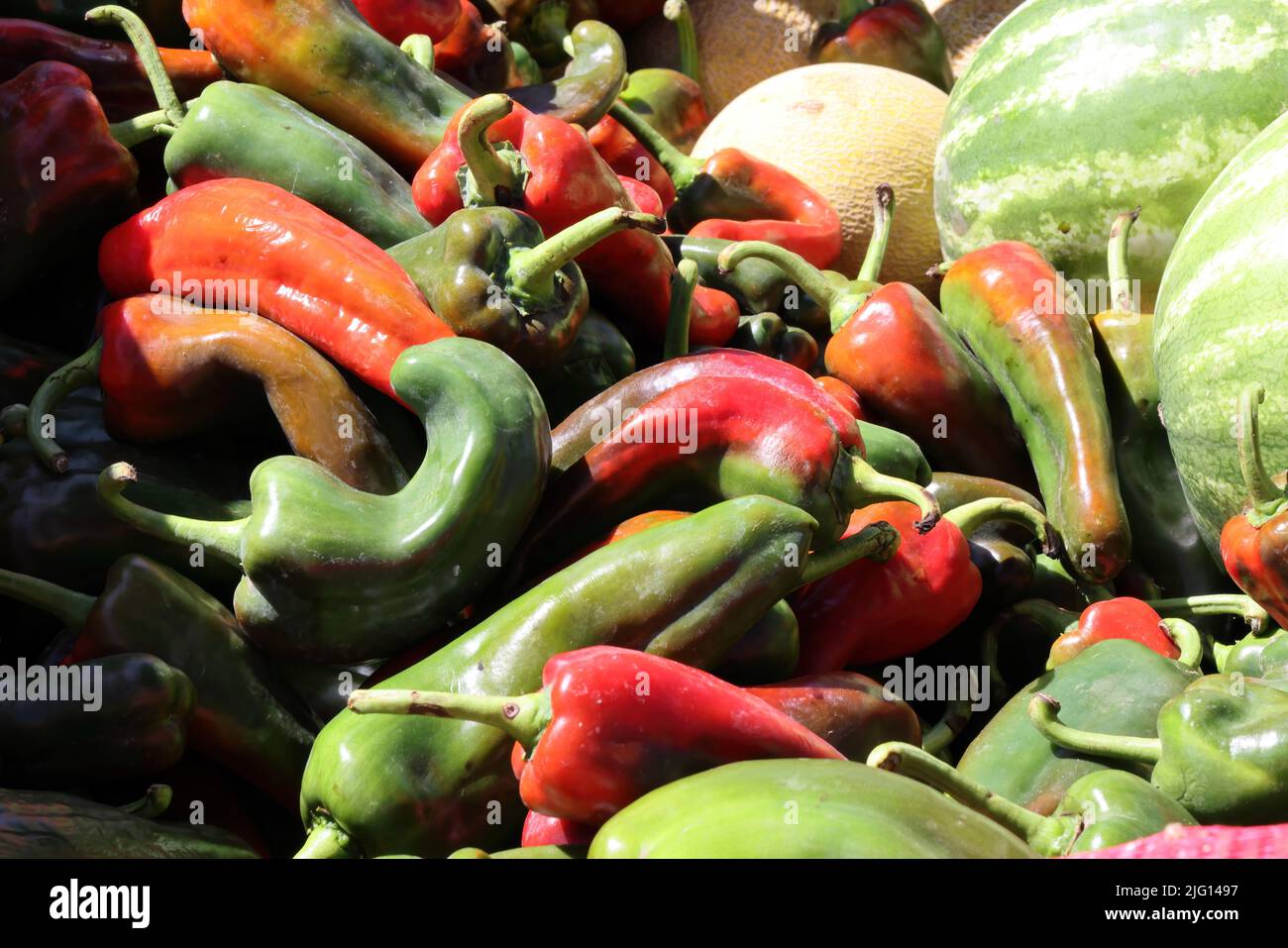 Chilli peppers on market stall Osa Peninsula, Costa Rica                     March Stock Photo