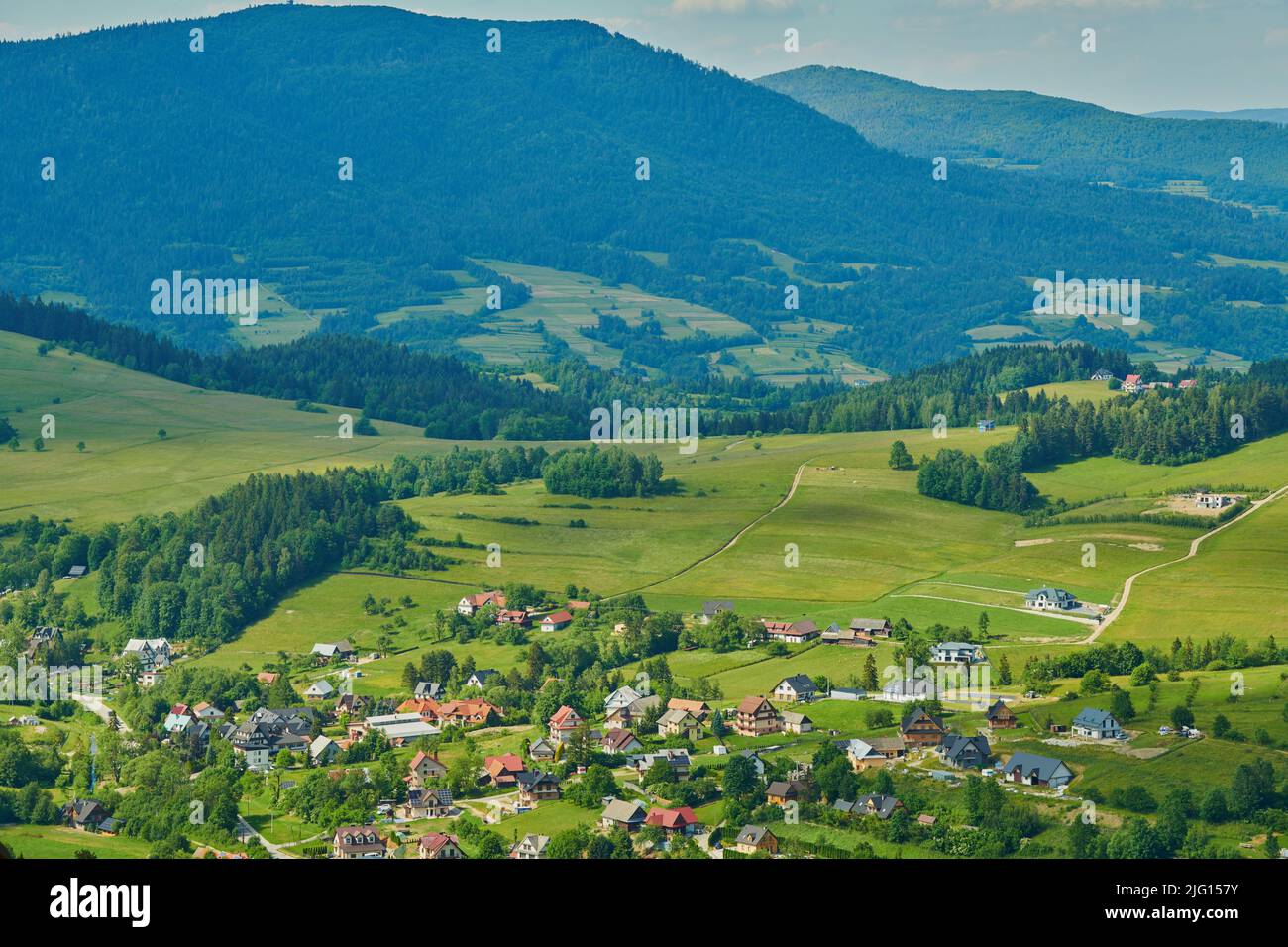 Mountain view of the village in the valley Stock Photo - Alamy