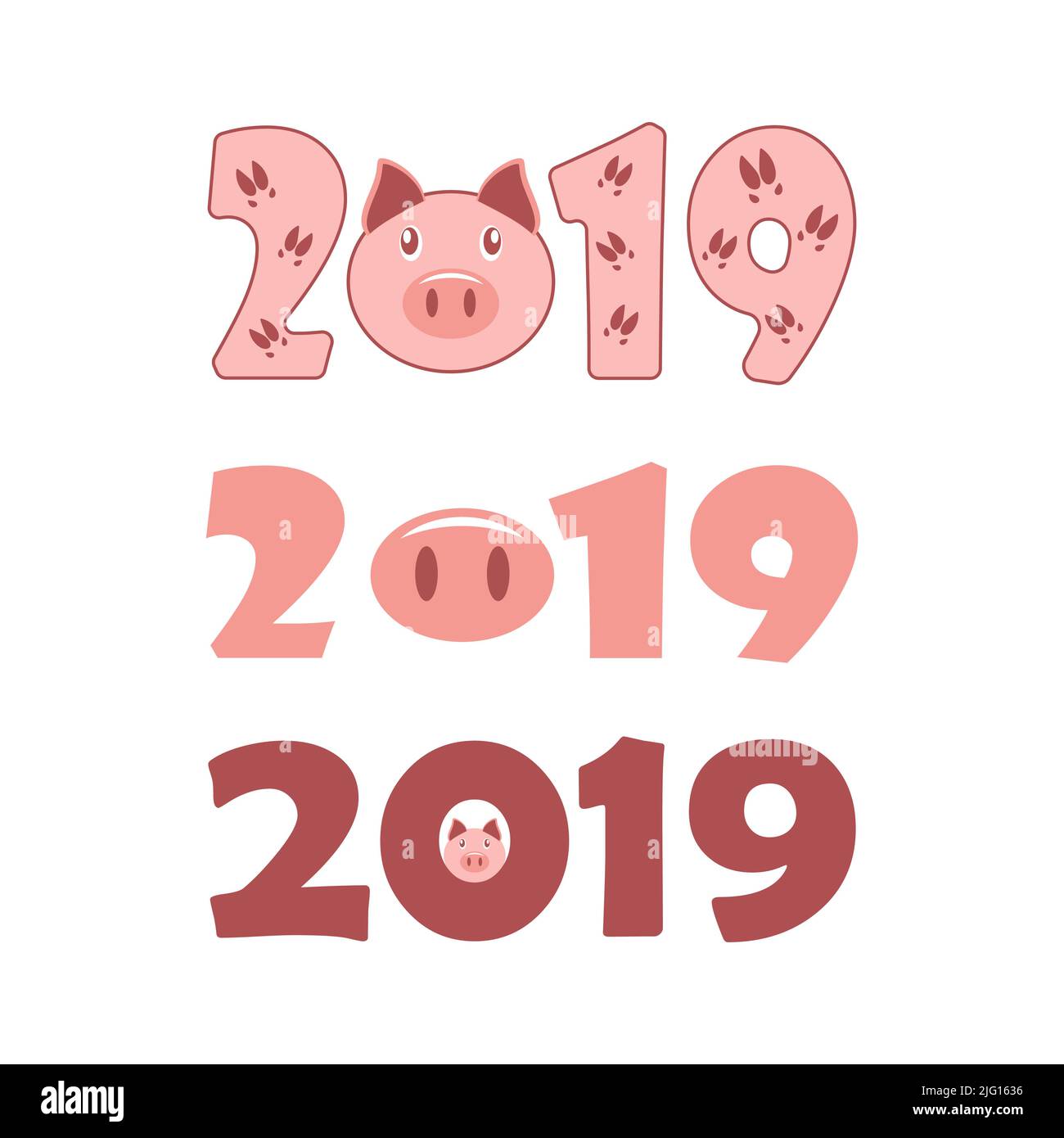 2019 happy new year. Set of cute funny pig vector Stock Vector Image ...
