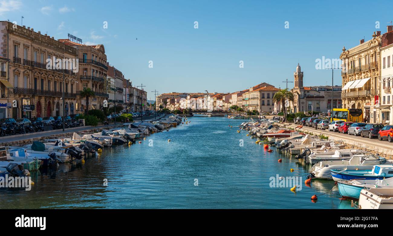 The royal canal on a sunny summer evening, in Sete in Herault, in Occitanie, France Stock Photo