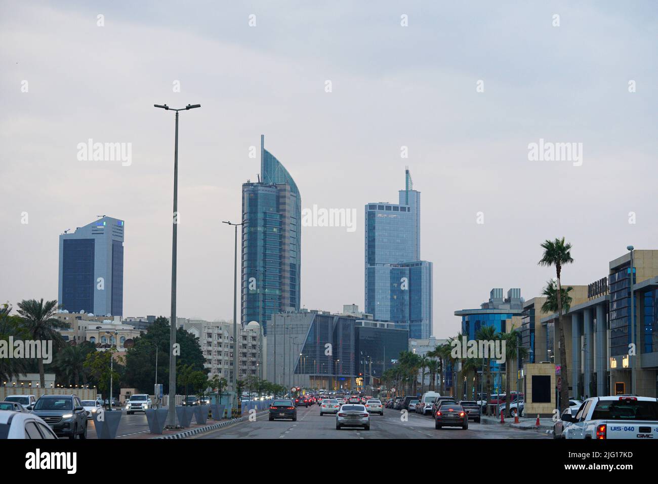 Al Khobar city Morning view from a traffic light. with sky scrapper and construction. City Khobar, Saudi Arabia Stock Photo