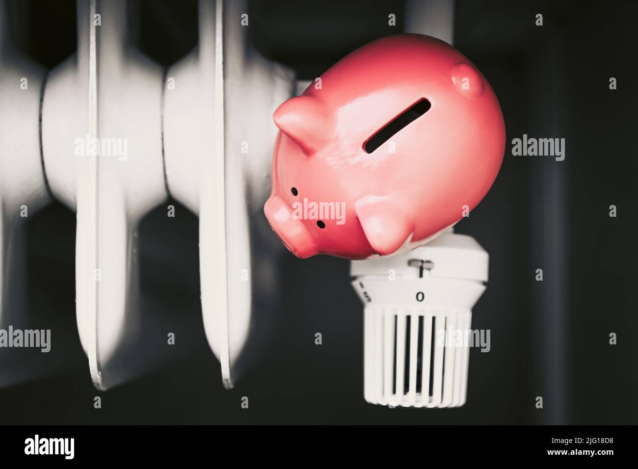 Piggy Bank On A Radiator, Heating Costs Stock Photo