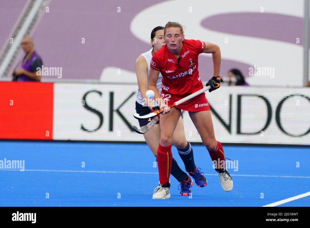 Belgium's Stephanie Vanden Borre pictured in action during a hockey match between Belgian Red Panthers and Japan, Wednesday 06 July 2022 in Terrassa, Spain, game 3/3 in pool D of the group stage of the 2022 Women's FIH world cup.  BELGA PHOTO JOMA GARCIA Stock Photo