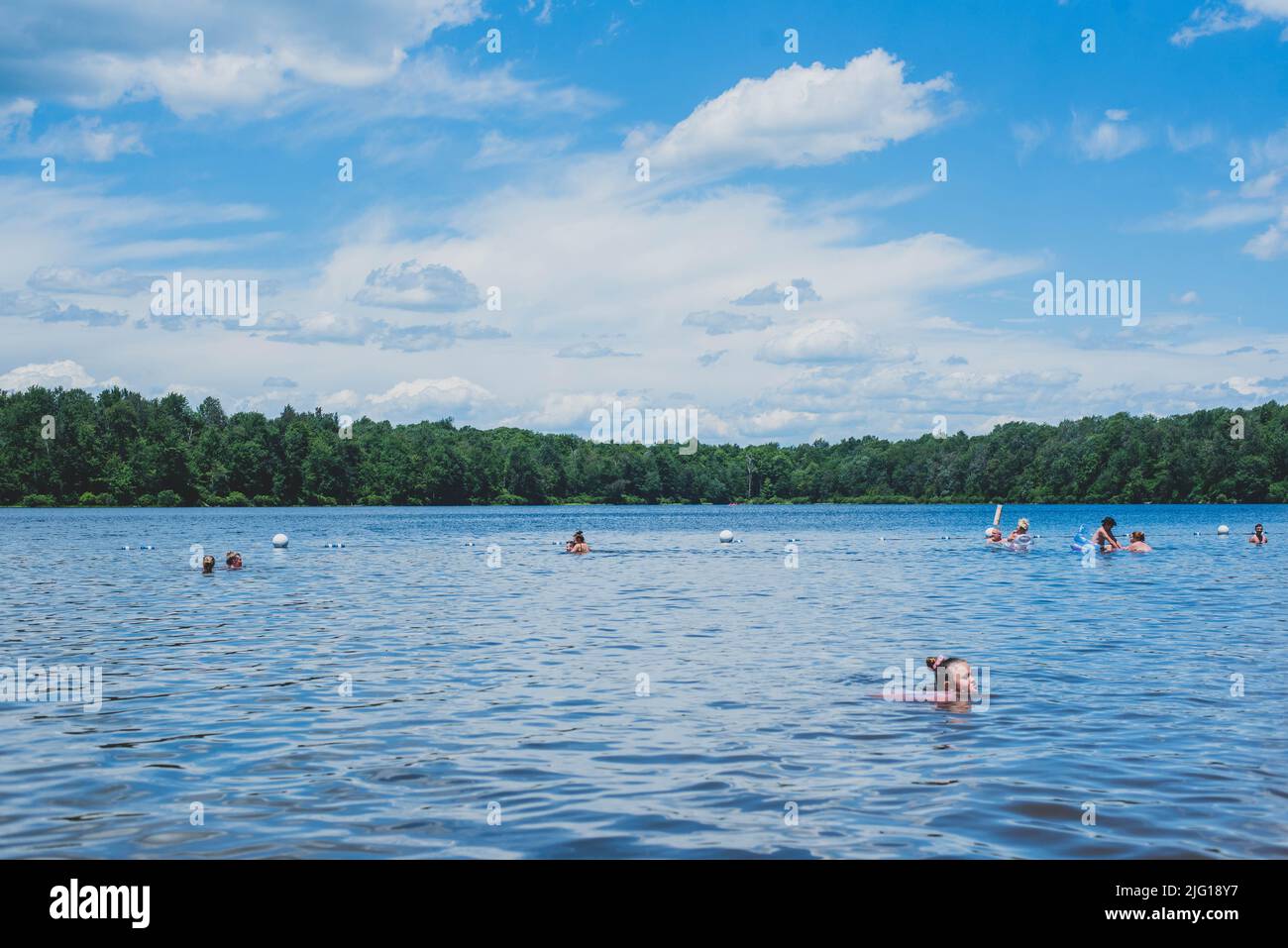 Vacationers enjoy time at Lake Jean, Rickets Glen State Park, Northern Pennsylvania - Stock Image