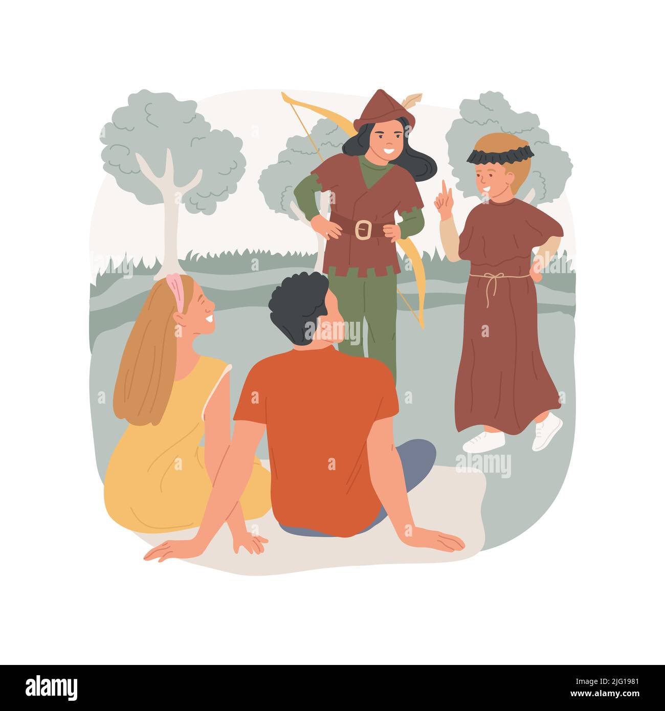 Perform skits isolated cartoon vector illustration. Camping skits, leisure  time outdoors, family on summer holiday, kids perform for parents, funny  performance, stand-up comedy vector cartoon Stock Vector Image & Art - Alamy