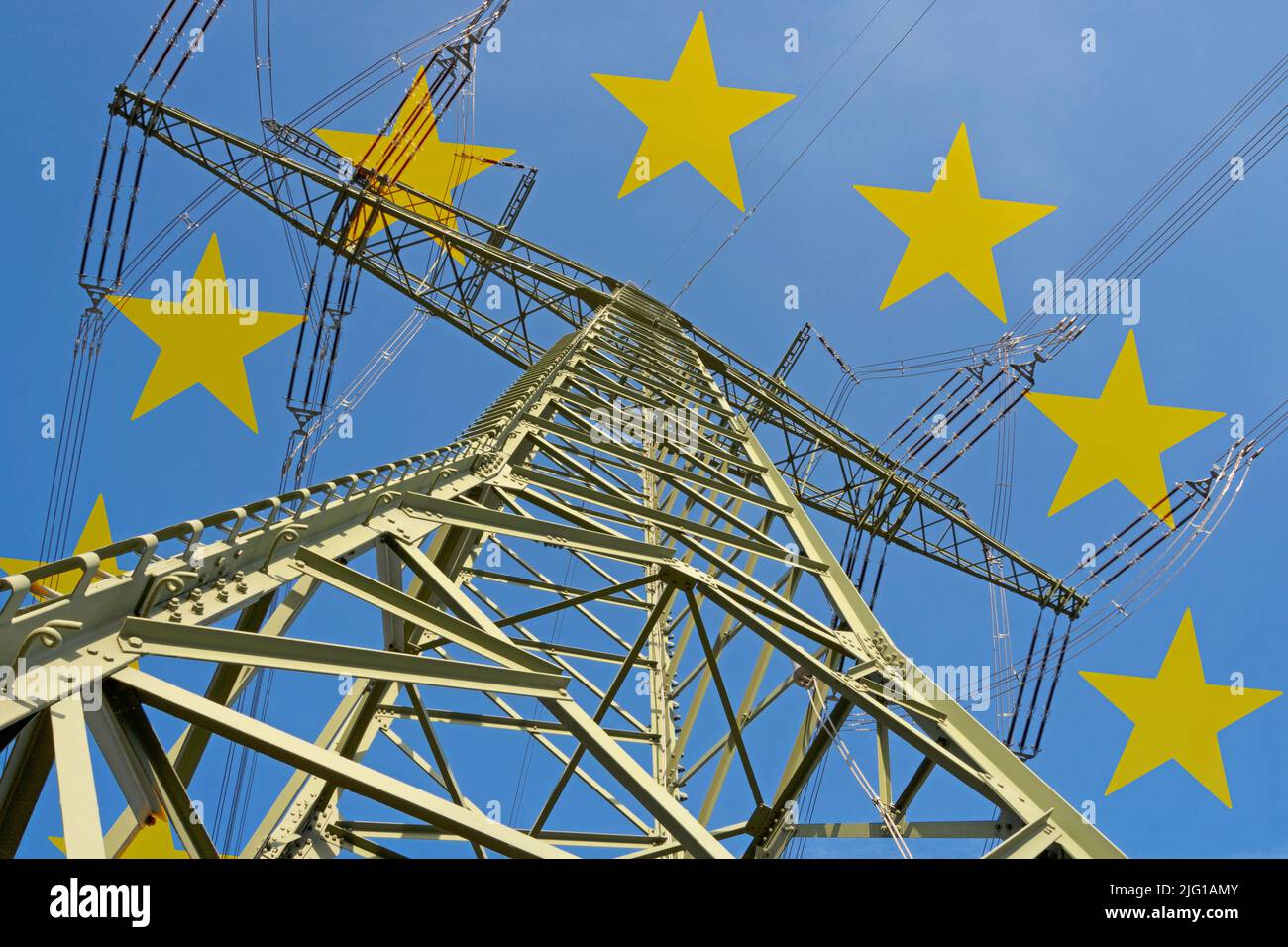 Electricity market in Europe. Symbolic image with European stars in