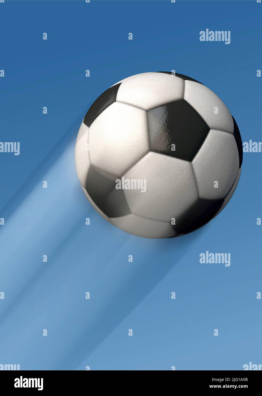 Football is flying in front of blue sky, Portrait format Stock Photo