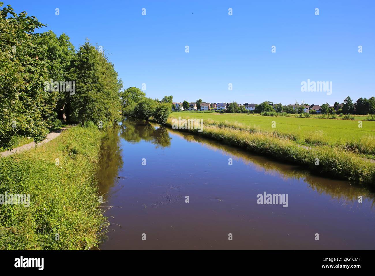 Beautiful german rural countryside scenic landscape, riverside cycling