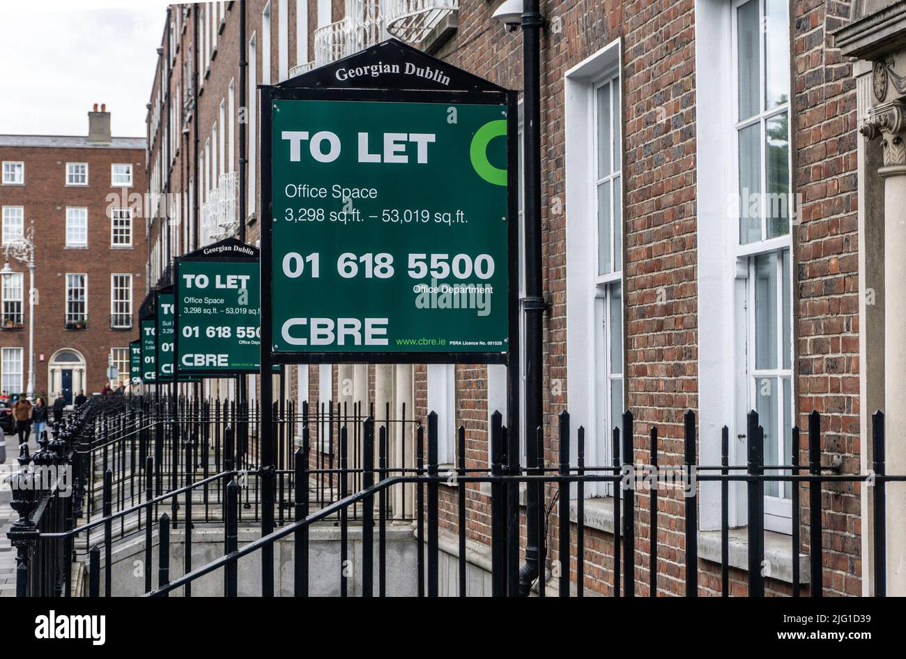 To Let signs on the former offices of the Dublin Institute of Technology in Mountjoy Square, A Georgian Square in Dublin, Ireland. Stock Photo