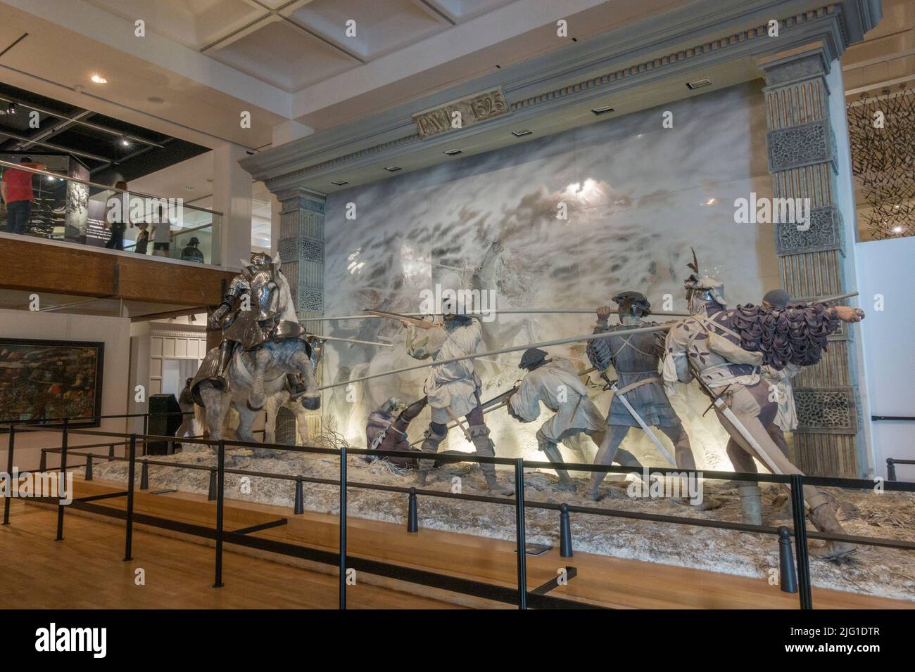 General display (labelled 'Pavia 1525') inside the Royal Armouries, Leeds, Yorkshire, UK. Stock Photo