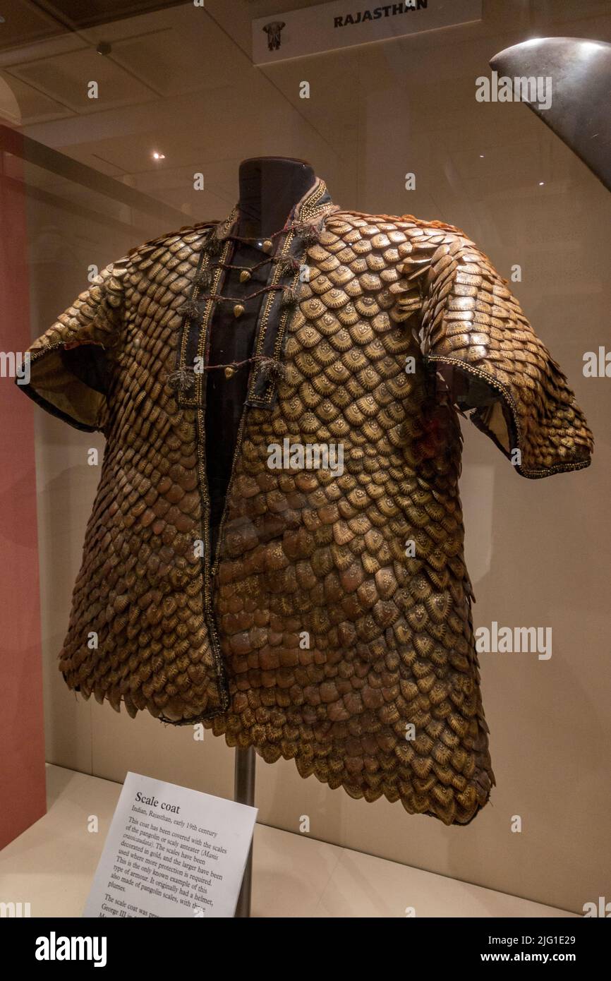 A Scale Coat made with the scales of the pangolin or scaly anteater (Indian, early 19th century) in the Royal Armouries, Leeds, Yorkshire, UK. Stock Photo