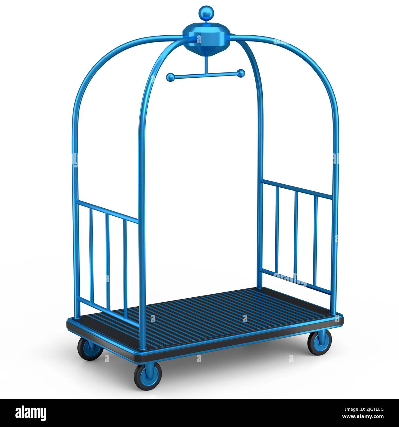 Hotel luggage trolley cart for carrying baggage on white background. 3d render element of hotel
