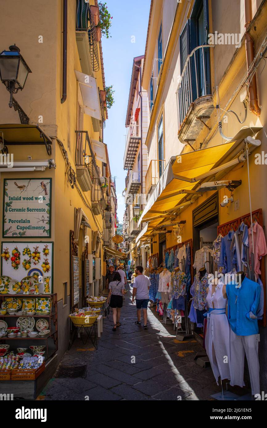 Alley with tourist shops in Sorrento (Via Fuoro) Stock Photo
