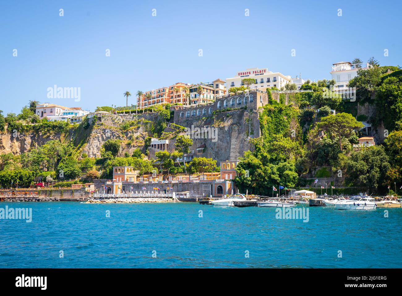 View of the cliffs in Sorrento from the port Stock Photo