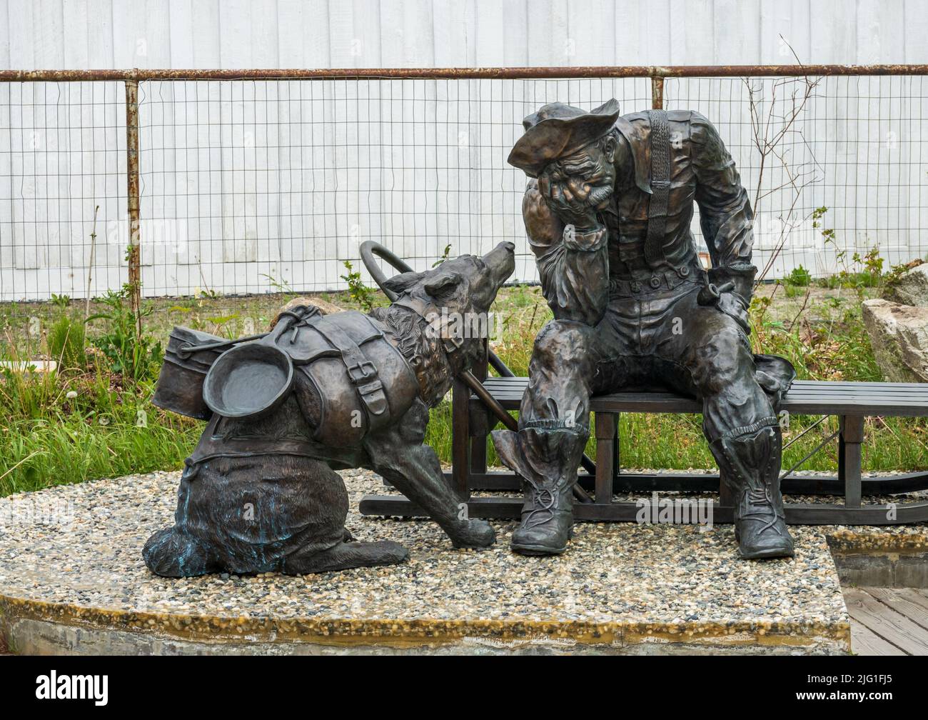 Skagway, AK - 6 June 2022: Memorial to gold rush miners who left Scagway in Alaska over the White Pass to Yukon Stock Photo