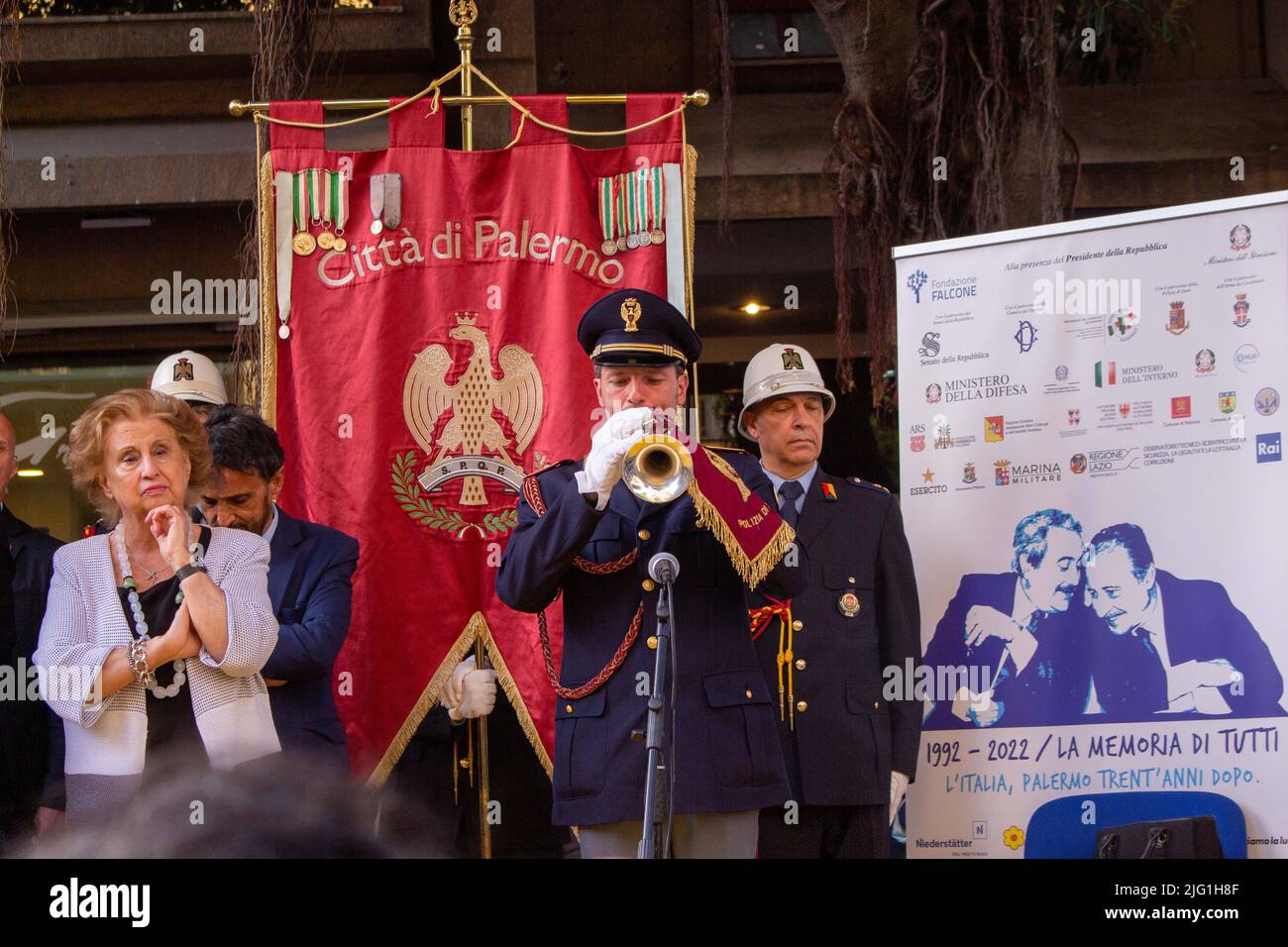 The sister of Judge Giovanni Falcone, Maria, at the Falcone Tree on the day of remembrance of The sister of Judge Giovanni Falcone, Maria, at the Falcone Tree on the day of remembrance of