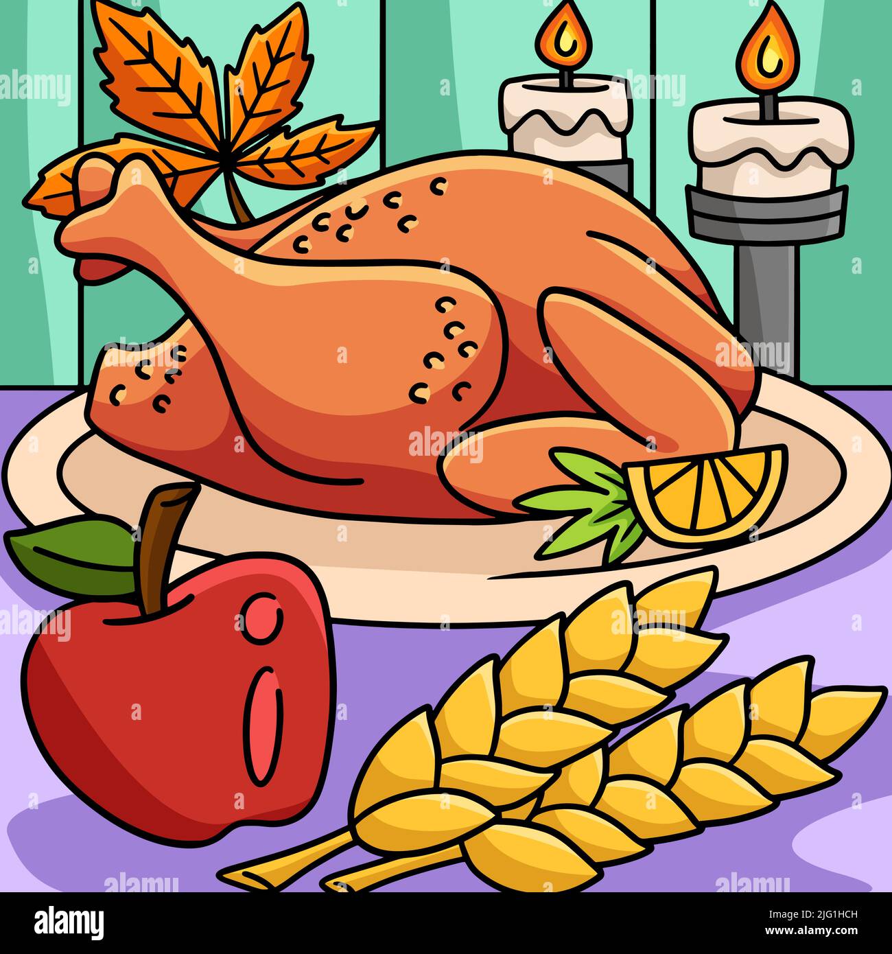 Thanksgiving Dinner Turkey Meal Colored Cartoon Stock Vector Image ...