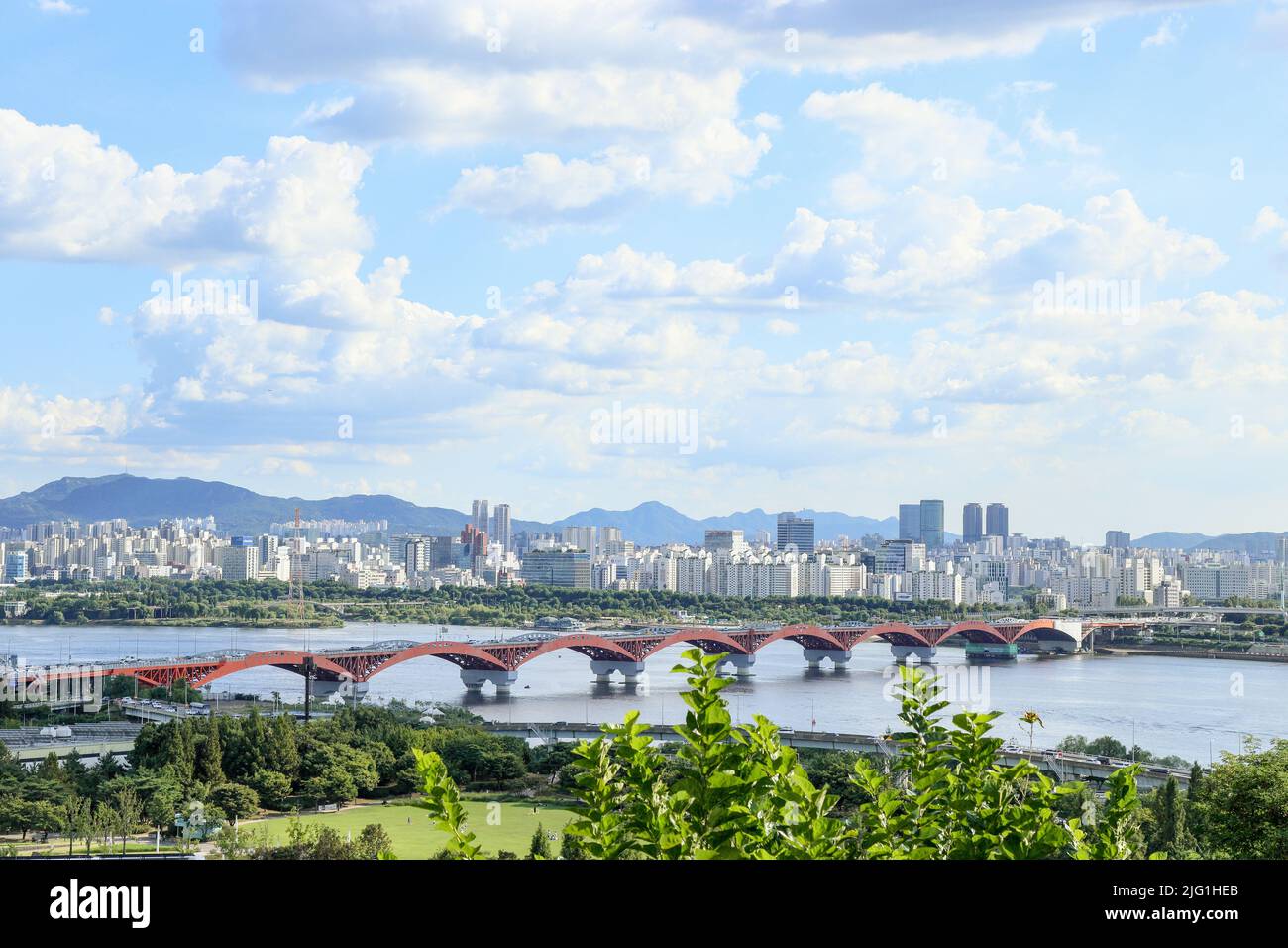 Seoul, Korea on a refreshing fall afternoon with crowded buildings at a distance Stock Photo