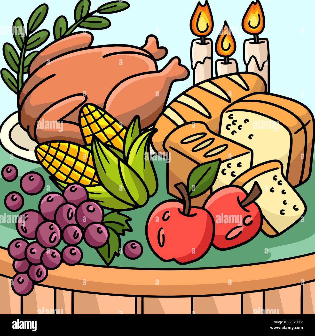 Thanksgiving Feast Colored Cartoon Illustration Stock Vector