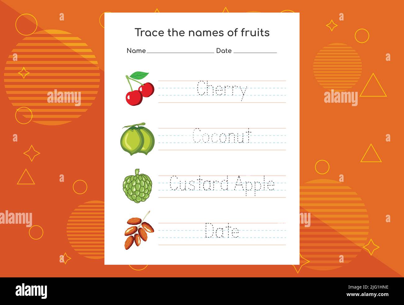 Trace The Names Of Fruits Handwriting Practice For Preschool Kids Stock Vector Image Art Alamy