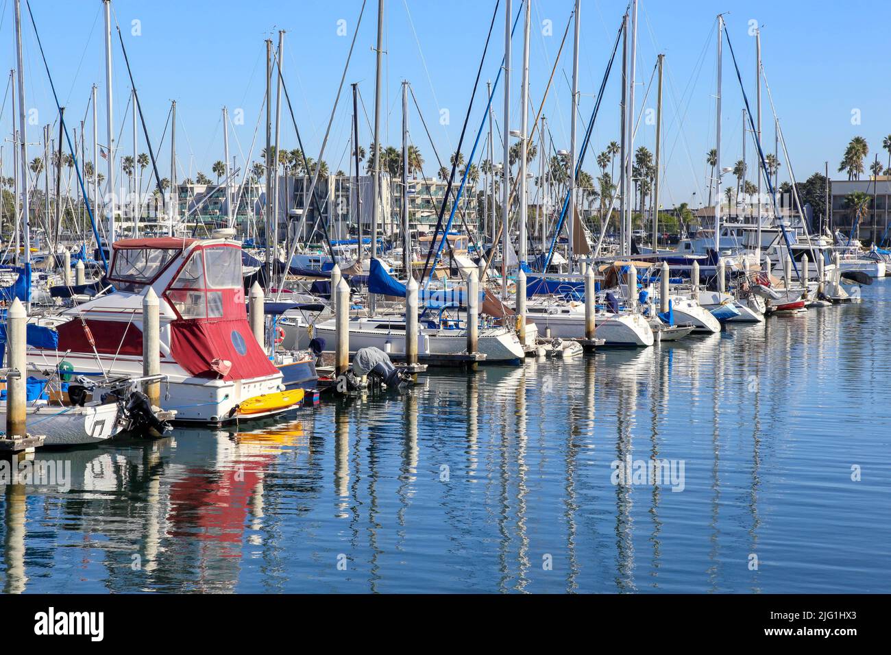 Boats and yachts at Vintage Marina in Oxnard, California on a sunny afternoon Stock Photo