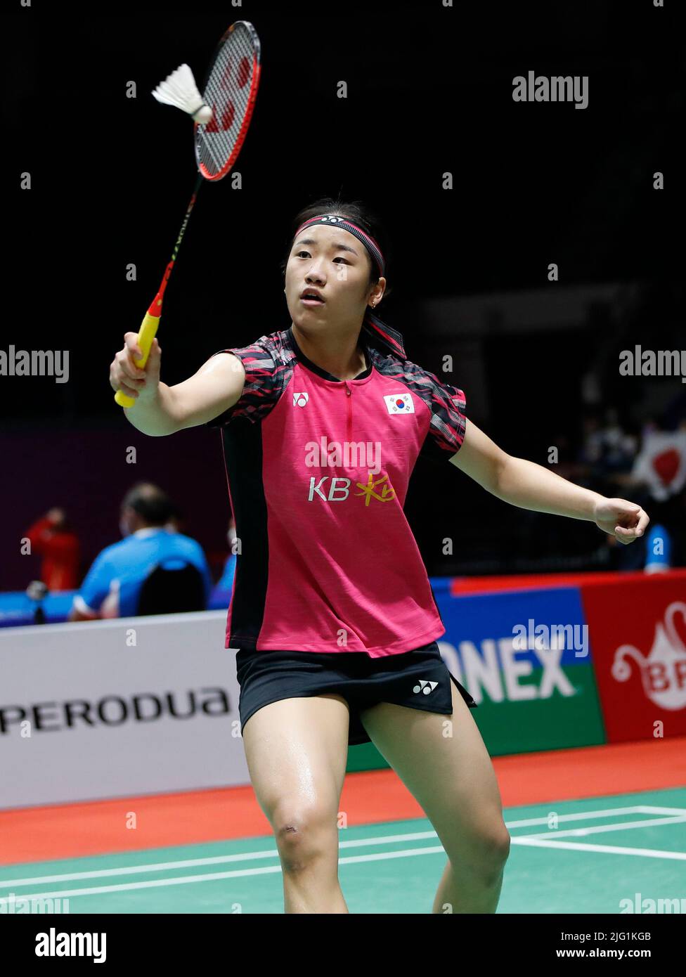 An Se Young of Korea competes against Iris Wang of United States of America during the Womens Single round two match of the Perodua Malaysia Masters 2022 at Axiata Arena, Bukit Jalil