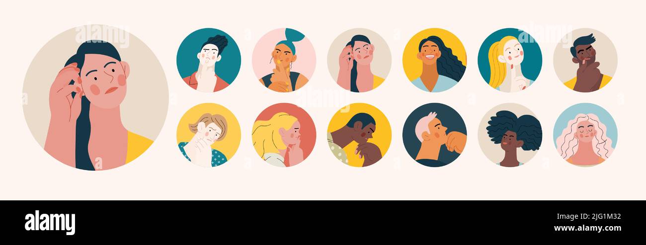 People portrait - Avatars, Thinking people -Modern flat vector concept illustration of people in thoughts, face portraits, round user avatars. Creativ Stock Vector
