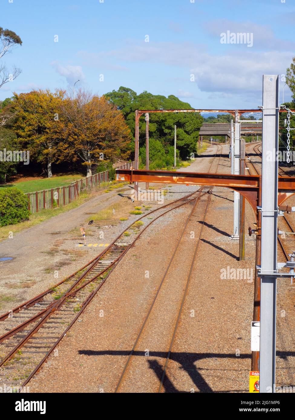 Railway Tracks And Power Lines Stock Photo