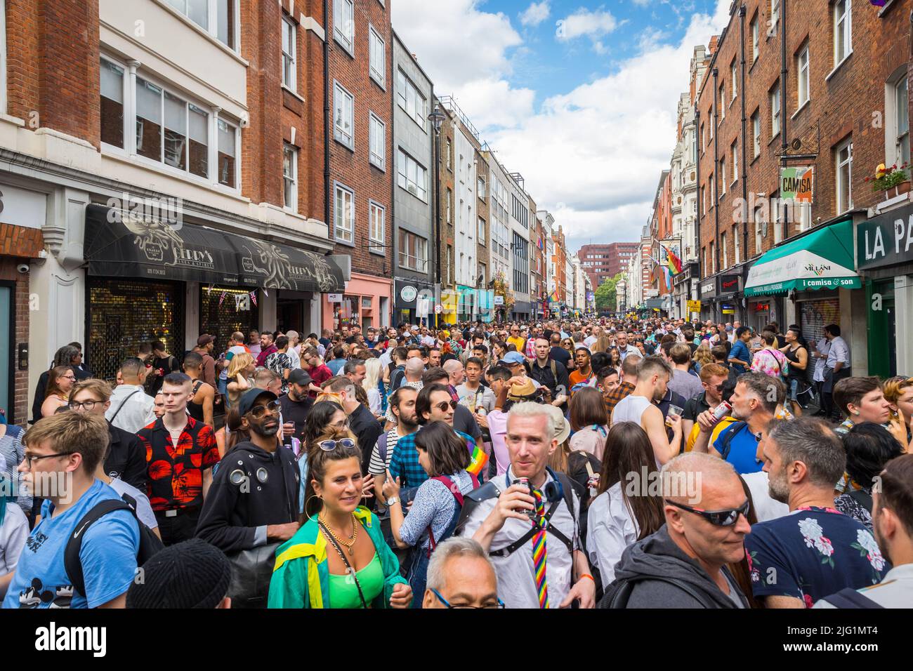 Old Compton Street swarming with revellers for Pride in London Stock Photo