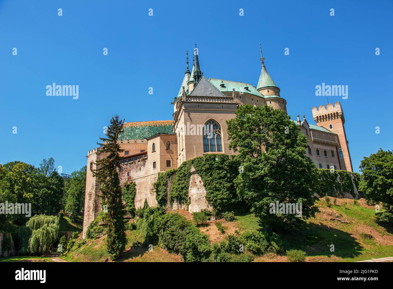 Beautiful Bojnice castle in Slovakia, Central Europe, UNESCO. Medieval architectural monument. Stock Photo