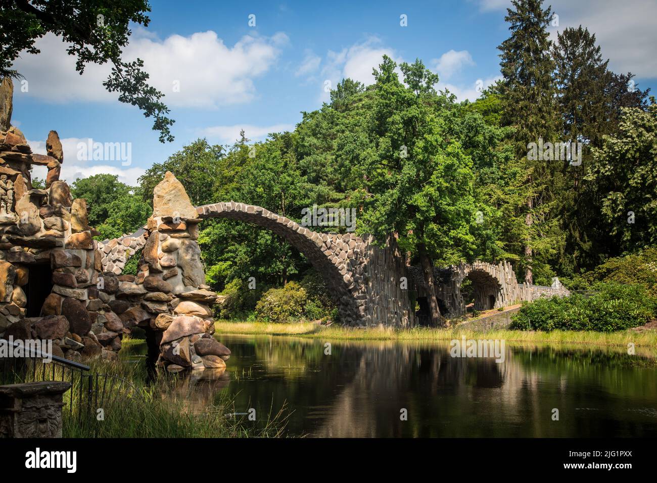 Rakotzbrücke (Rakotz bridge) in the Azalea and Rhododendron Park Kromlau , Saxony, Germany Stock Photo