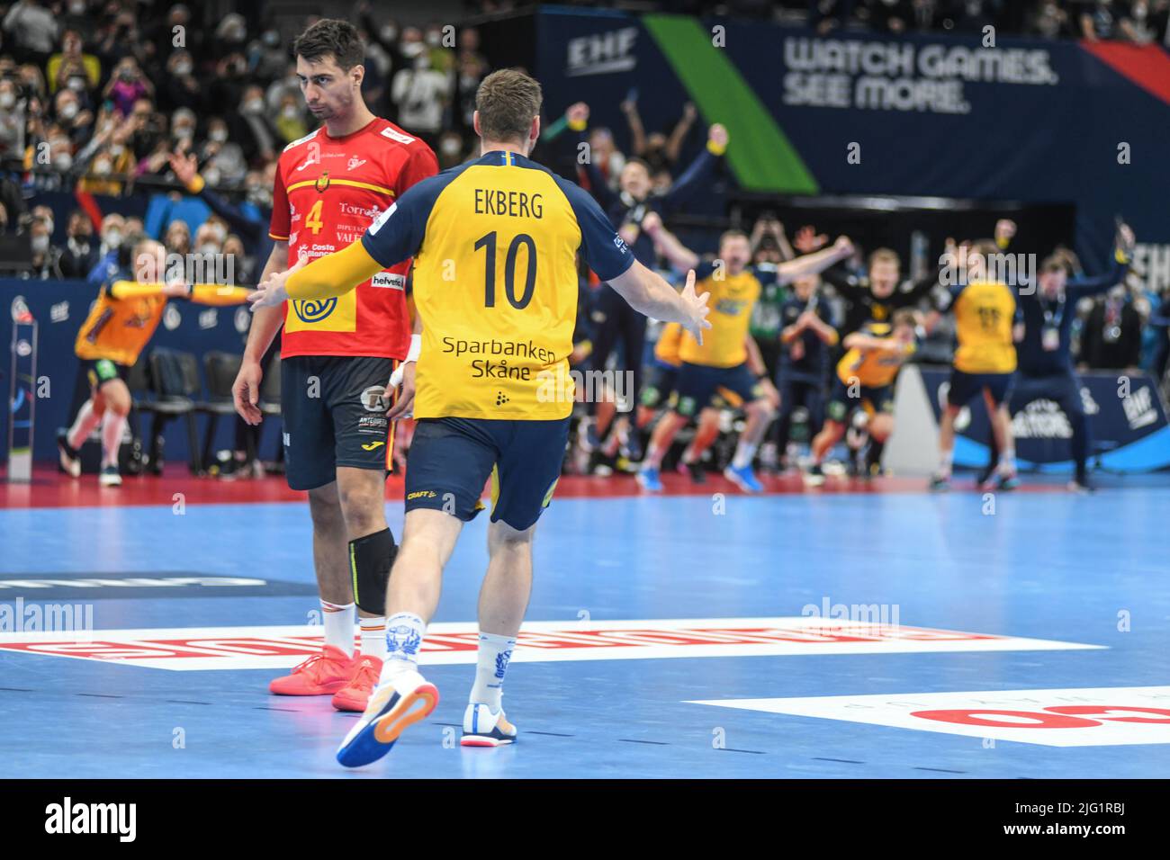 Niclas Ekberg (Sweden) against Spain. EHF Euro 2022. Final game Stock