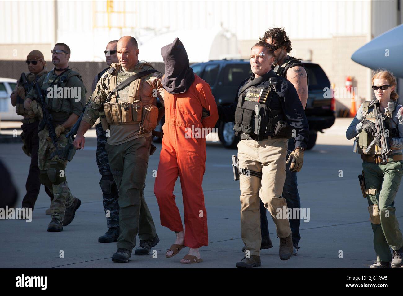 TERRENCE HOWARD, JOSH HOLLOWAY, KEVIN VANCE, ARNOLD SCHWARZENEGGER,  MIREILLE ENOS, SABOTAGE, 2014 Stock Photo - Alamy, image size:1300x956